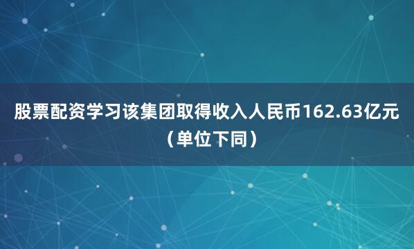 股票配资学习该集团取得收入人民币162.63亿元（单位下同）